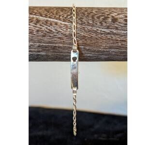 925 Italy Sterling Silver Oval Curb Link ID Heart Cut Out XL Bracelet/Anklet